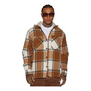 Stacking Hooded Flannel Shacket Jacket Sand Men's